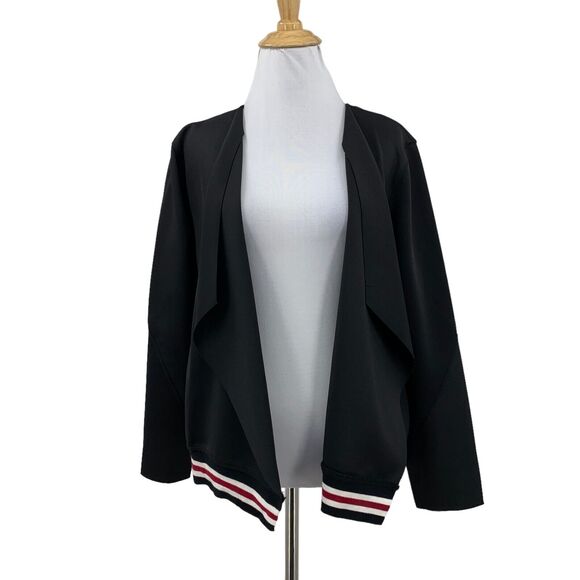 Philosophy Cardigan Womens M Medium Black Open Front Varsity Trimmed Long Sleeve - Picture 1 of 12